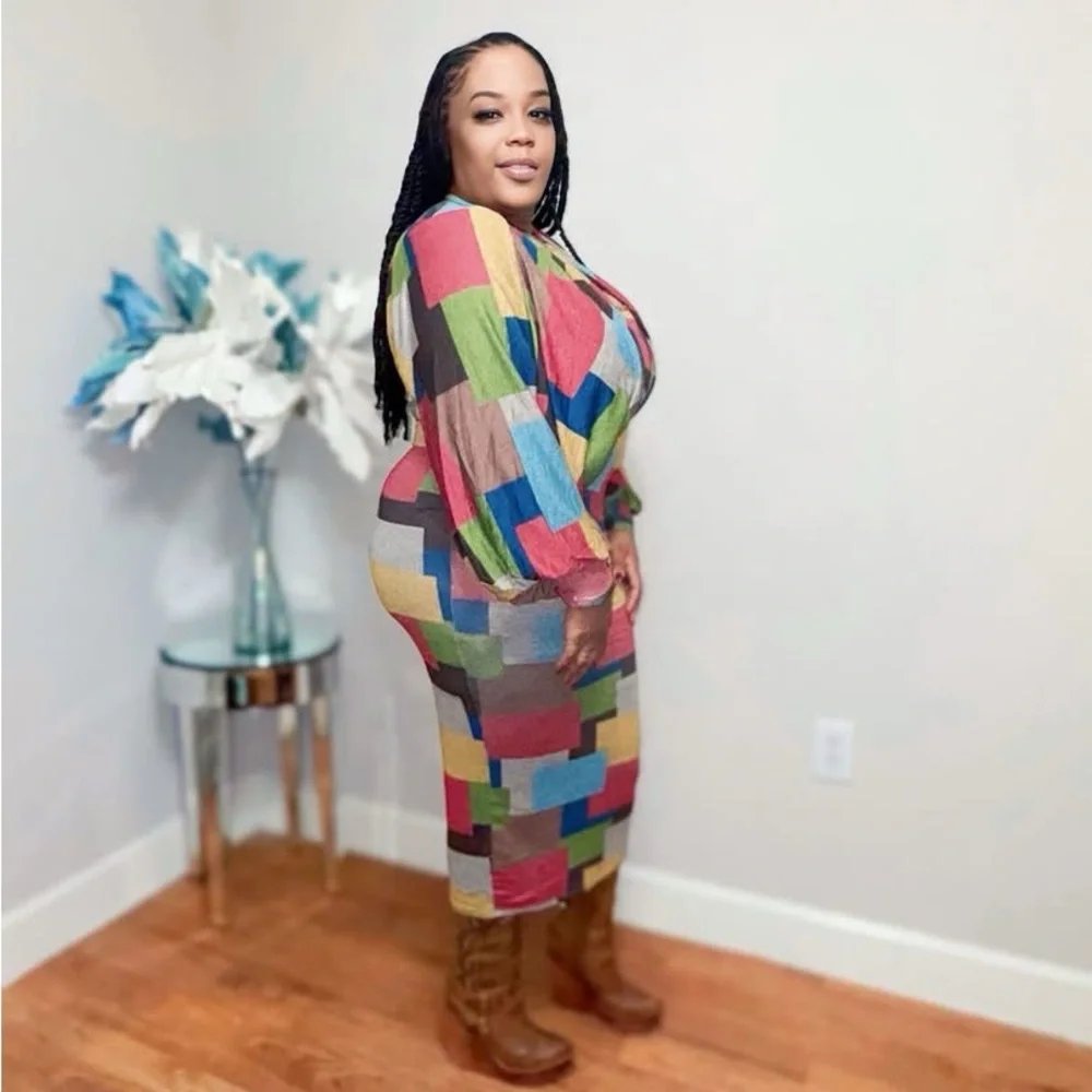 Colorful Geometric Patterned Dress - Picture 2 of 3